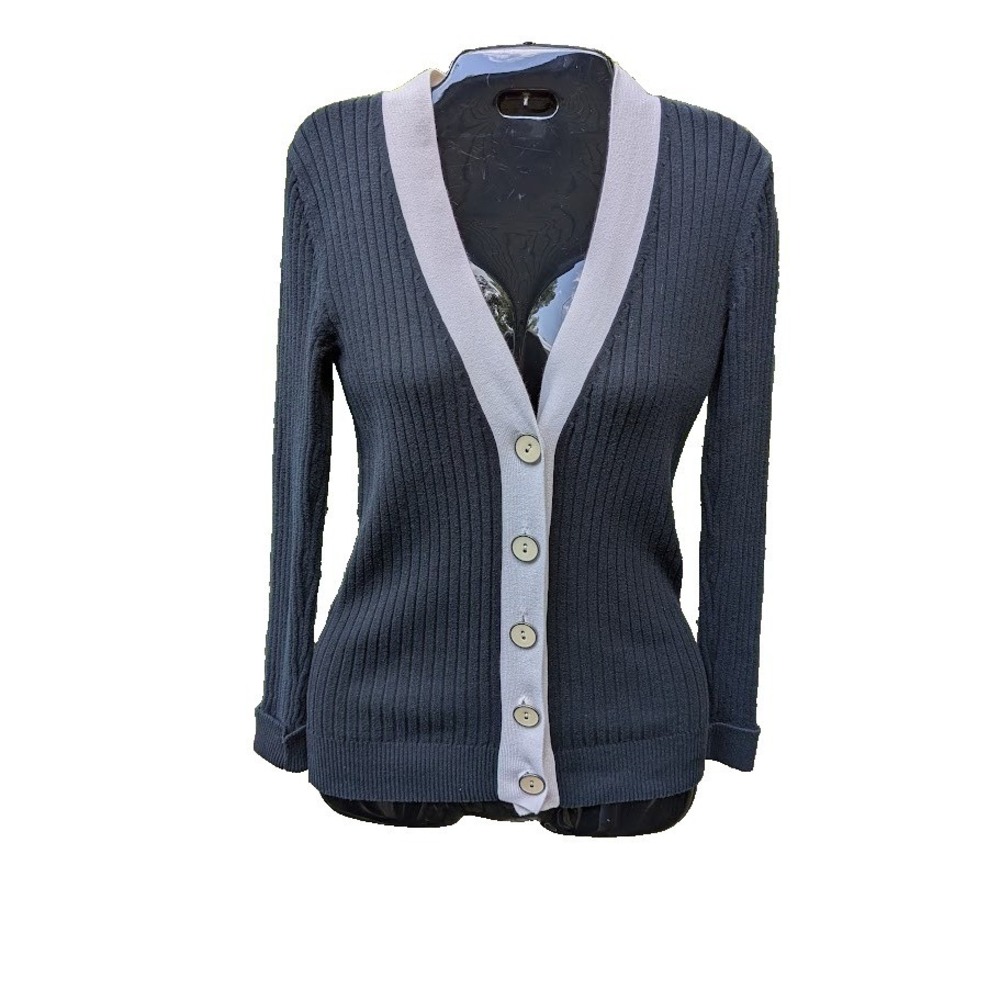 Old Navy Womens Y2K Cardigan Sweater S Lightweight Vtg Preppy Twee Deep V Fitted
